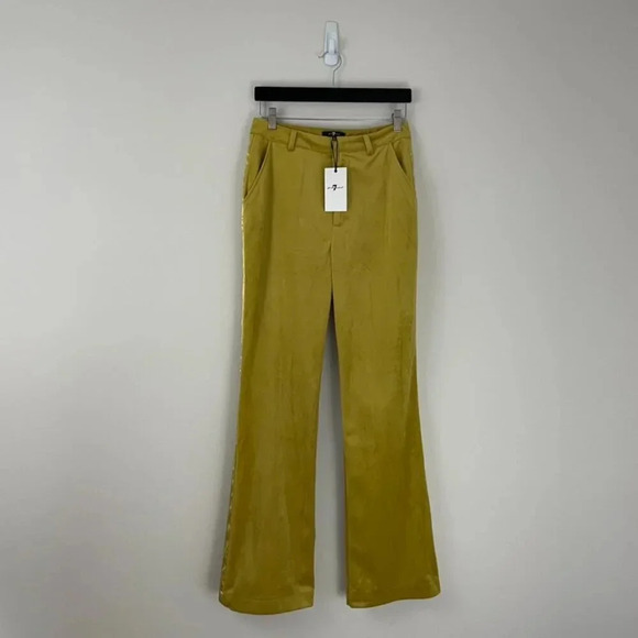 7 For All Mankind Chartreuse Yellow Velvet Straight Leg Pants Size 6 - Picture 1 of 7